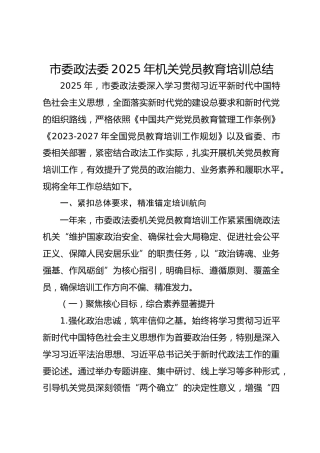 市委政法委 2025 年机关党员教育培训总结