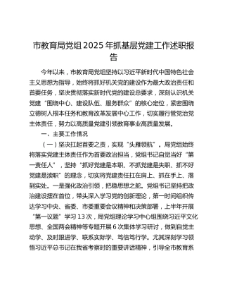 市教育局党组2025年抓基层党建工作述职报告