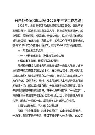 县自然资源和规划局2025年年度工作总结