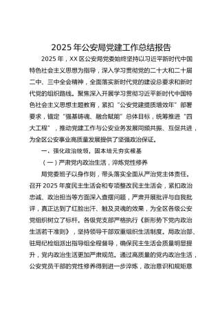 2025年公安局党建工作总结报告