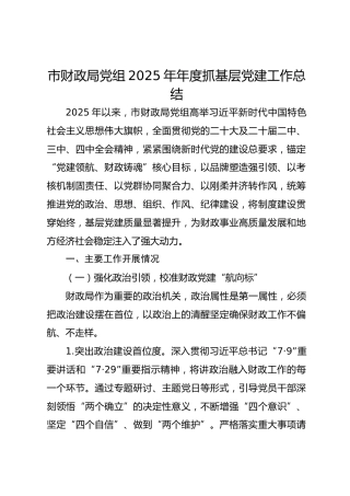 市财政局党组2025年年度抓基层党建工作总结