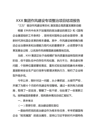 XXX集团作风建设专项整治项目结项报告