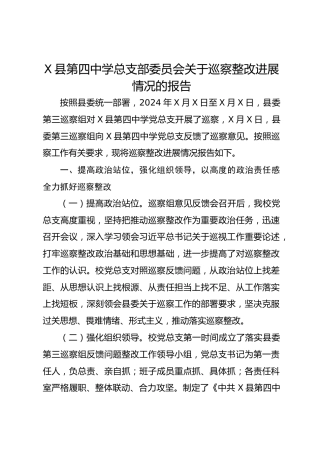X县第四中学总支部委员会关于巡察整改进展情况的报告