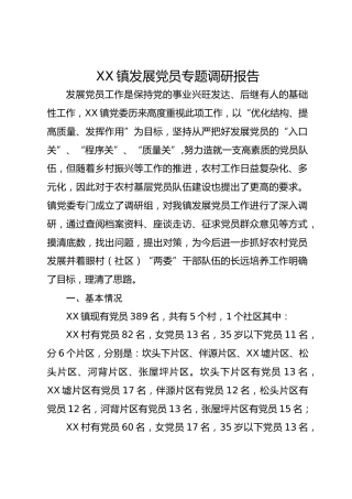 XX镇发展党员专题调研报告