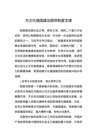 党课讲稿：为文化强国建设提供制度支撑