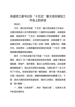 街道党工委书记在“十五五”重大项目谋划工作会上的讲话