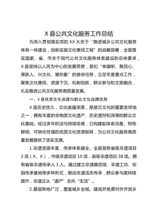 X县公共文化服务工作总结