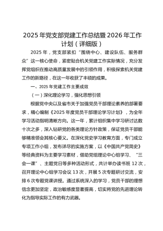 2025年党支部党建工作总结暨2026年工作计划（详细版）