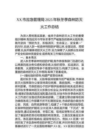 XX市应急管理局2025年秋冬季森林防灭火工作总结