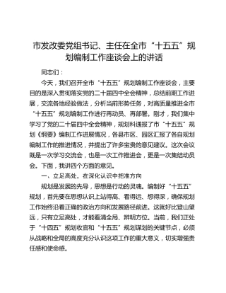 市发改委党组书记、主任在全市“十五五”规划编制工作座谈会上的讲话