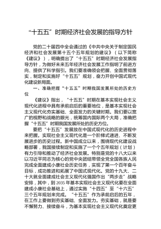 “十五五”时期经济社会发展的指导方针