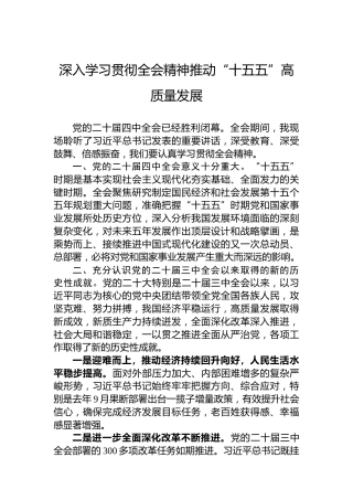 深入学习贯彻全会精神推动“十五五”高质量发展