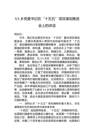 XX乡党委书记在“十五五”项目谋划推进会上的讲话