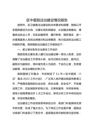 区中医院法治建设情况报告