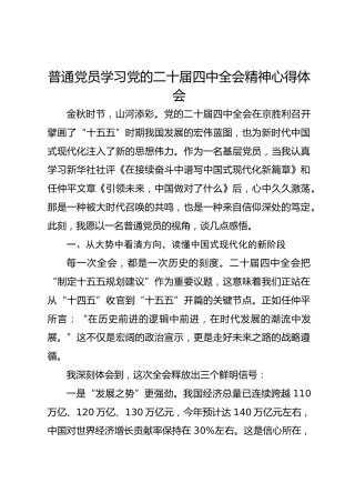 普通党员学习党的二十届四中全会精神心得体会