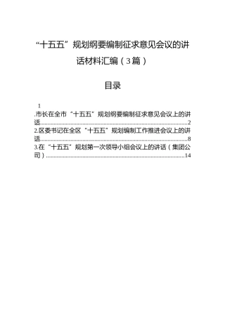 “十五五”规划纲要编制征求意见会议的讲话材料汇编（3篇）