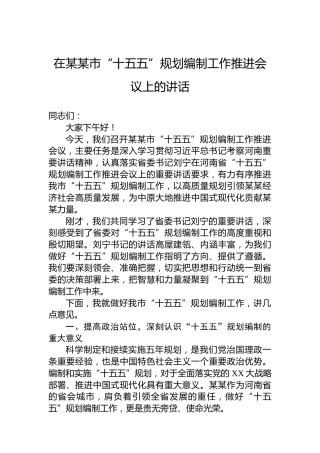 在某某市“十五五”规划编制工作推进会议上的讲话