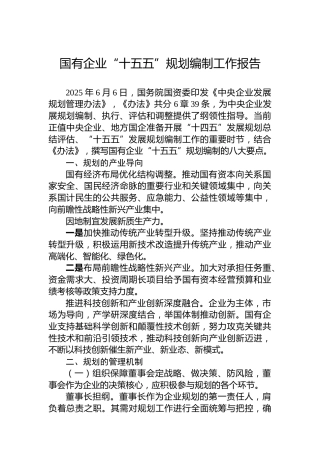 国有企业“十五五”规划编制工作报告