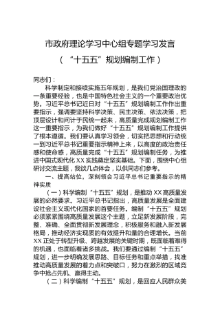 市政府理论学习中心组专题学习发言（“十五五”规划编制工作）