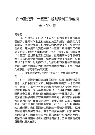 在市国资委“十五五”规划编制工作座谈会上的讲话