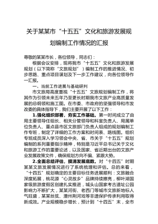 关于某某市“十五五”文化和旅游发展规划编制工作情况的汇报