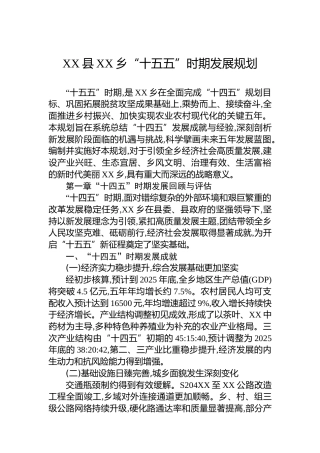 XX县XX乡“十五五”时期发展规划