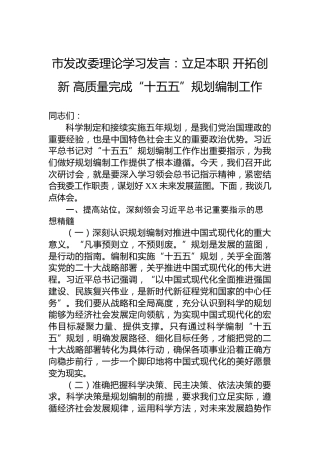 市发改委理论学习发言：立足本职 开拓创新 高质量完成“十五五”规划编制工作