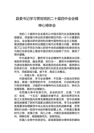 县委书记学习贯彻党的二十届四中全会精神心得体会