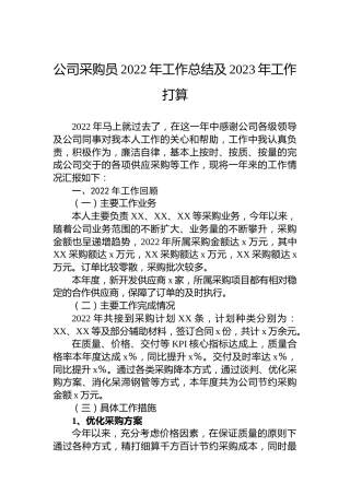 公司采购员2022年工作总结及2023年工作打算