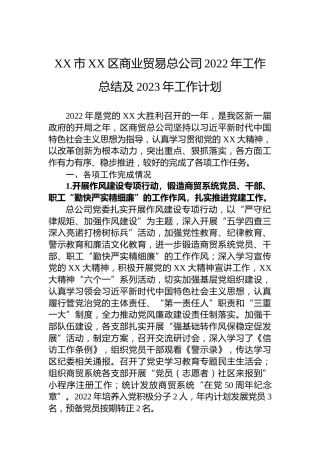 XX市XX区商业贸易总公司2022年工作总结及2023年工作计划