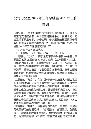 公司办公室2022年工作总结暨2023年工作谋划