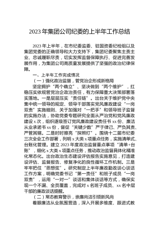 2023年集团公司纪委的上半年工作总结