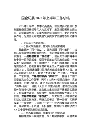 国企纪委2023年上半年工作总结