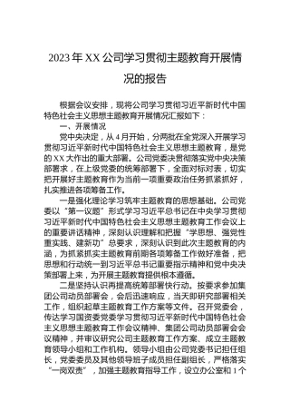 2023年XX公司学习贯彻主题教育开展情况的报告