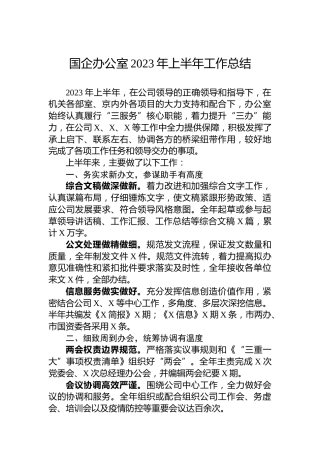 国企办公室2023年上半年工作总结