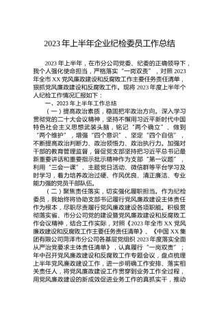 2023年上半年企业纪检委员工作总结