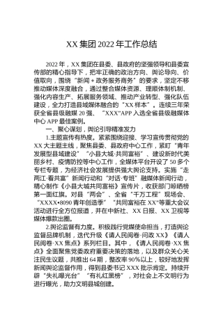 XX集团2022年工作总结