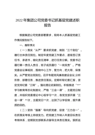 2022年集团公司党委书记抓基层党建述职报告