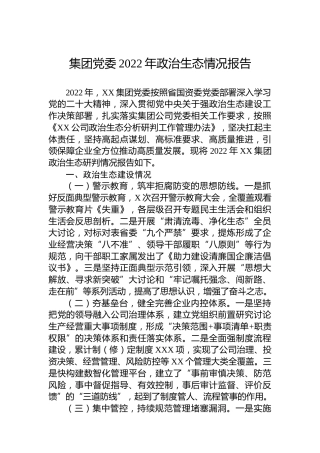集团党委2022年政治生态情况报告
