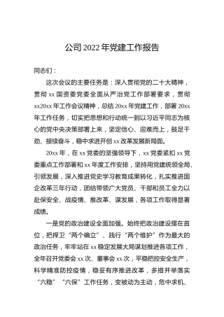 公司2022年党建工作报告