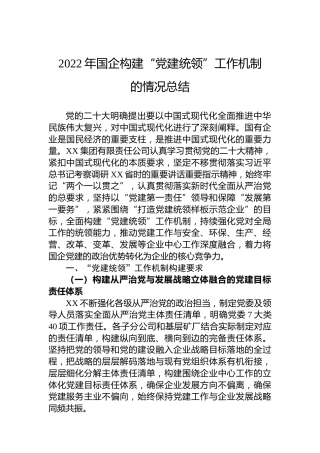 2022年国企构建“党建统领”工作机制的情况总结