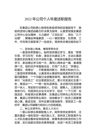 2022年公司个人年度述职报告