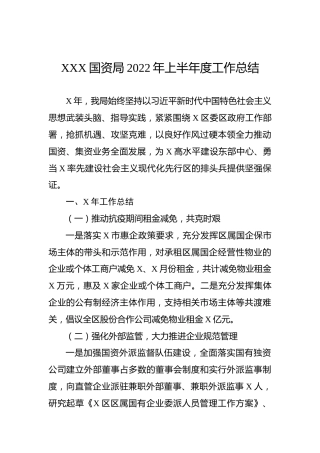 XXX国资局2022年上半年度工作总结