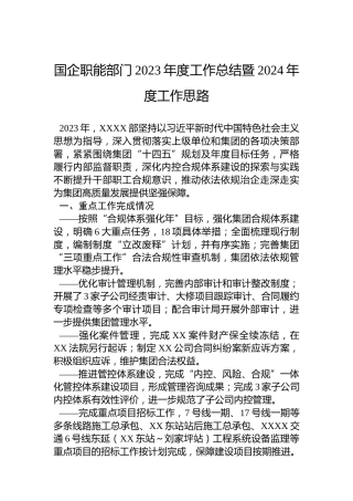 国企职能部门2023年度工作总结暨2024年度工作思路