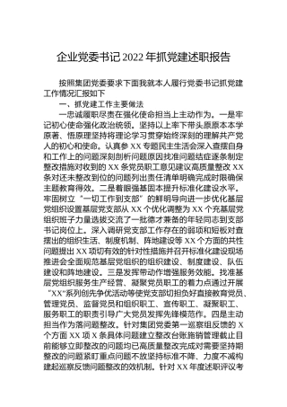 企业党委书记2022年抓党建述职报告
