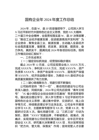 国有企业年2024年度工作总结