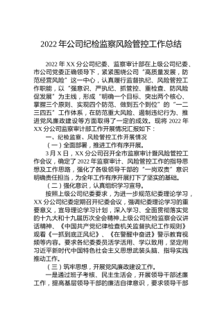 2022年公司纪检监察风险管控工作总结