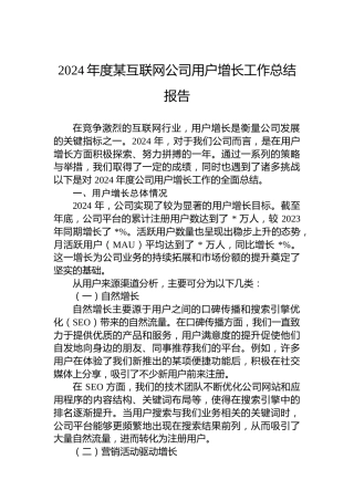2024年度某互联网公司用户增长工作总结报告
