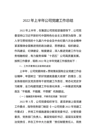 2022年上半年公司党建工作总结