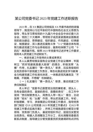 某公司党委书记2023年党建工作述职报告